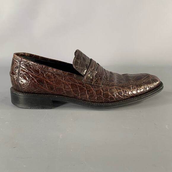 SALVATORE FERRAGAMO Size 8.5 Brown Embossed Leather Slip On Loafers main image 8